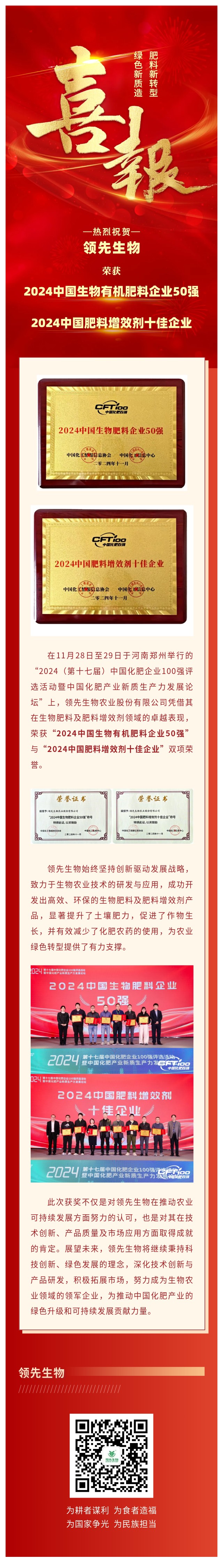喜报 | 威廉希尔生物蝉联中国化肥百强评选双项殊荣